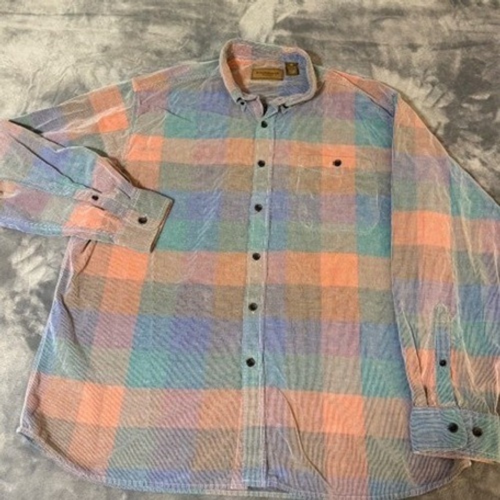 Clearwater Outfitters Mens XXL Corduroy Plaid Button Down Shirt Multicolor Long